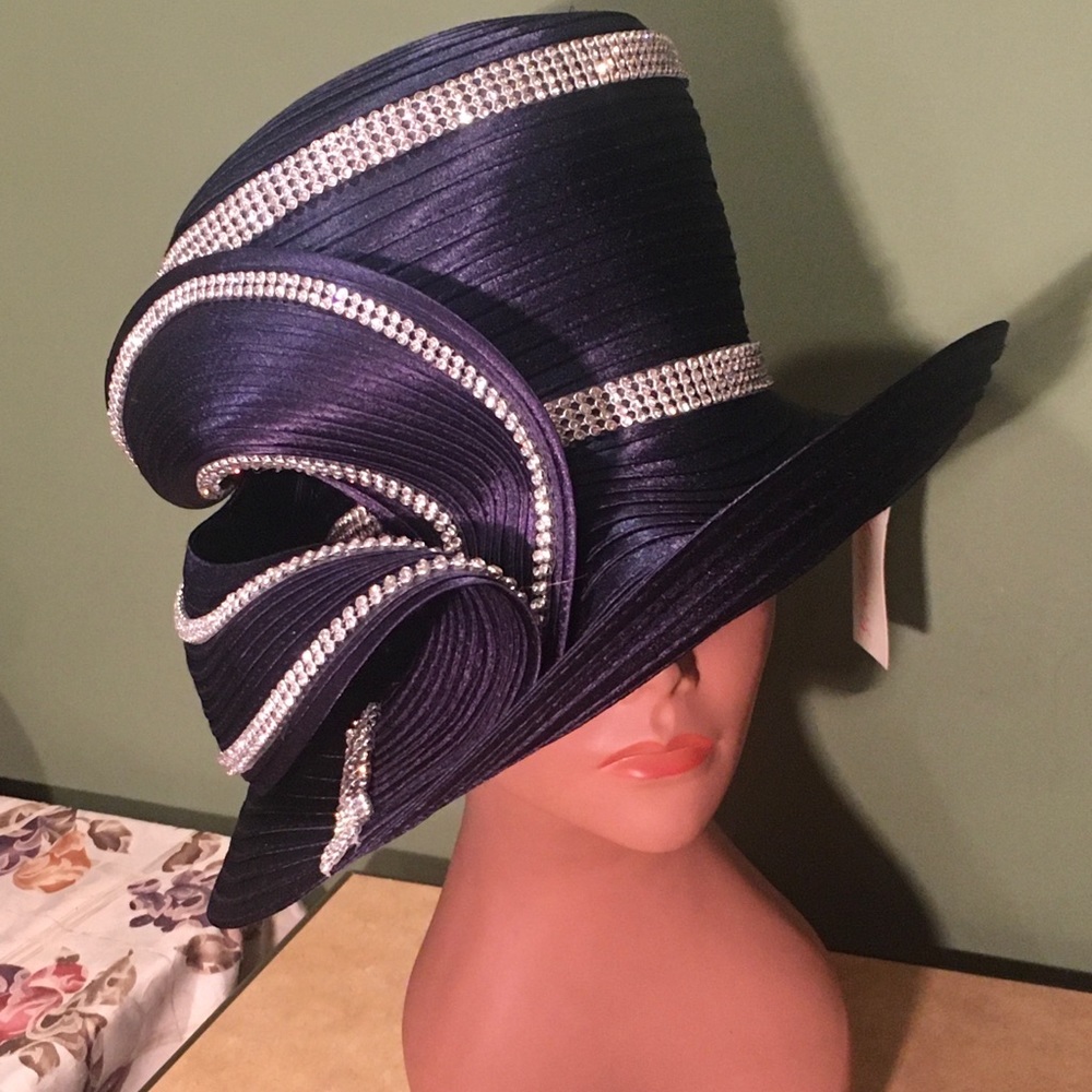 STUNNING NEW CHARM NY Navy Blue CHURCH HAT DERBY